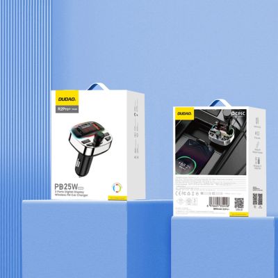 7. Dudao R2PRO+ Transmitter with PD25W Bluetooth 5.3 RGB Charging Ports - Black and Silver