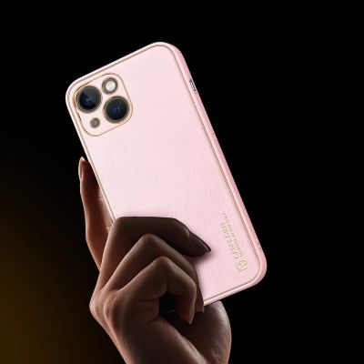 9. Dux Ducis Yolo iPhone 14 Plus case elegant pink faux leather cover