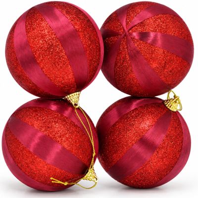 5. SHATTER-RESISTANT PLASTIC BAUBLES 10 CM RED 4 PCS STRIPES MICA