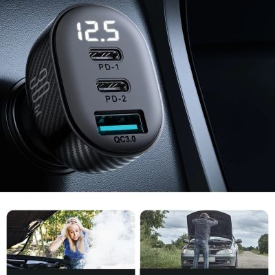 13. Joyroom JR-CCD04 30W 2x USB-C USB-A car charger with display - black