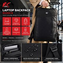 NANORS LAPTOP BACKPACK, 15.6", BLACK, 42X28.5X14, WATERPROOF RS204 B RS204 B