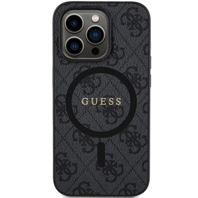 3. Guess 4G Collection Leather Metal Logo MagSafe Case for iPhone 14 Pro Max - Black