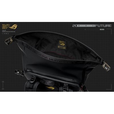 22. ASUS ROG SLASH Backpack Edition 20 Roll-Up Backpack Black Polyester, Waxed Leather (Pull Up)