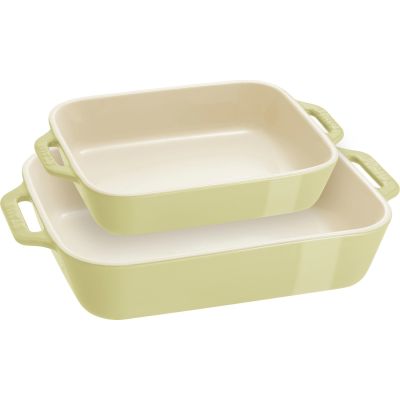 STAUB COOKING Set of 2 Rectangular Platters, Light Green
