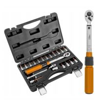 Neo Tools 1/4" Reversible Torque Wrench, 5-25NM, 21-piece set