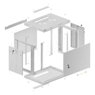 3. Rack installation cabinet, wall-mounted, 19" 9U, 600x450, gray, metal door, LANBERG (Flat Pack)