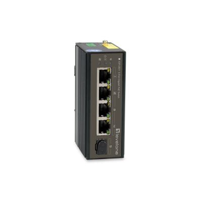 2. LevelOne 5-Port Gigabit Industrial Switch - DIN Rail - -30°C to 65°C - Gigabit Ethernet (10/100/1000) - Full Duplex - Power over Ethernet (PoE) - Wall Mount (IGP-0501)