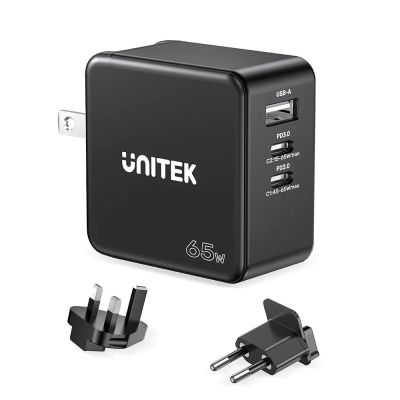 UNITEK GAN CHARGER, PD 65W 2X USB-C, USB-A