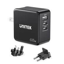 UNITEK GAN CHARGER, PD 65W 2X USB-C, USB-A