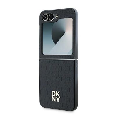 6. DKNY Repeat Pattern Stack Logo Case for Samsung Galaxy Z Flip6 - Black