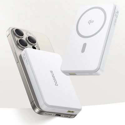 2. Baseus Airpow II 10000mAh Qi2 Power Bank with MagSafe 22.5W with Baseus Simple Series USB-C Cable - USB-C 20V/3A (30cm) - White