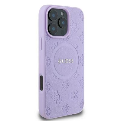4. Guess Saffiano Peony Classic Logo MagSafe iPhone 16 Pro Max Case - Purple