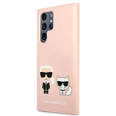 2. Karl Lagerfeld Silicone Ikonik Karl & Choupette Case for Samsung Galaxy S22 Ultra - Light Pink