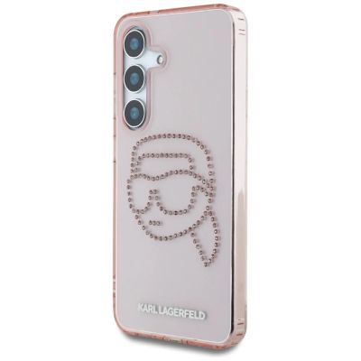 2. Karl Lagerfeld Rhinestones K. Head Logo Samsung Galaxy S25 Case Pink