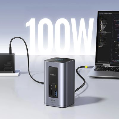 11. Baseus NU1 Air Spacemate hub 12in1 USB-C docking station - 2xHDMI 4K@60Hz 2xUSB-C 10Gb/s 2xUSB-A 5Gb/s 2xUSB-A (480Mb/s) RJ45 SD/microSD 3.0 USB-C (PD) - gray
