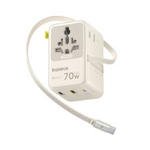 Baseus EnerCore CG11 70W 6-in-1 Travel Adapter with Retractable USB-C Cable - White