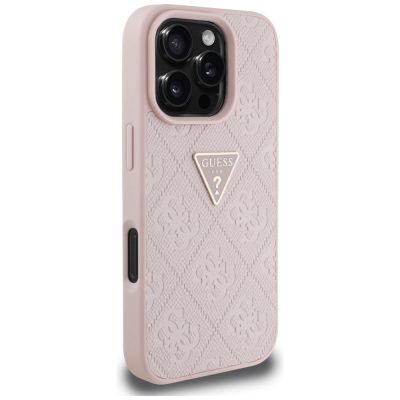 4. Guess Hot Stamp 4G Pattern Triangle Metal Logo iPhone 16 Pro Case - Pink