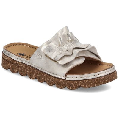 Women’s gold platform mules with ruffle detail Rieker V8763-60