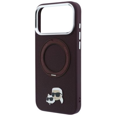 6. Karl Lagerfeld with Ring Stand 360 Karl & Choupette Heads Pin MagSafe case for iPhone 18 Pro / 17 Pro - burgundy