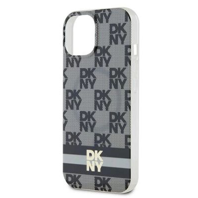 6. DKNY IML Checkered Mono Pattern & Printed Stripes MagSafe Case for iPhone 15 Plus / 14 Plus - Black