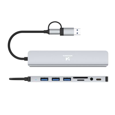 2. Wozinsky WAH-81 8-in-1 USB Hub with USB 3.0 SD Card Reader and Audio Output - Gray
