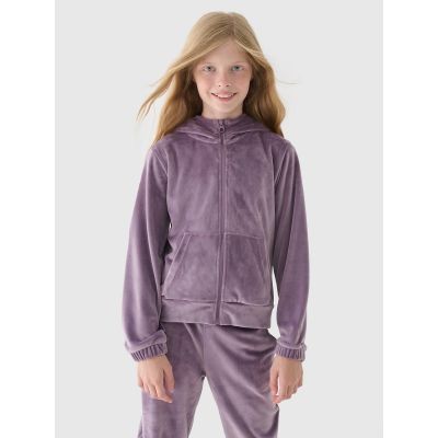 Girls' velour zip-up hoodie sweatshirt 4F Junior 4FJWAW24TSWSF1217-51S