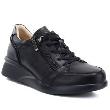 Women's leather wedge shoes, comfortable, black, Vinceza 79644