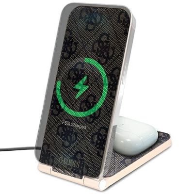5. Guess 4G Pattern MagSafe foldable 2in1 15W inductive charger - brown