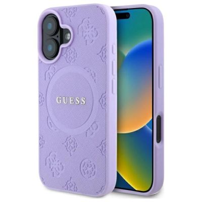 Guess Saffiano Peony Classic Logo MagSafena iPhone 16 Plus Case - Purple