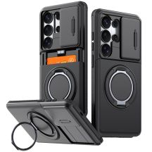 Samsung Galaxy S26 Ultra Magnetic Case with 360° Metal Ring and Camera Cover - Black