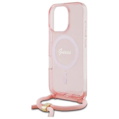 5. Guess Crossbody Cord Script MagSafe Case for iPhone 16 Pro - Pink
