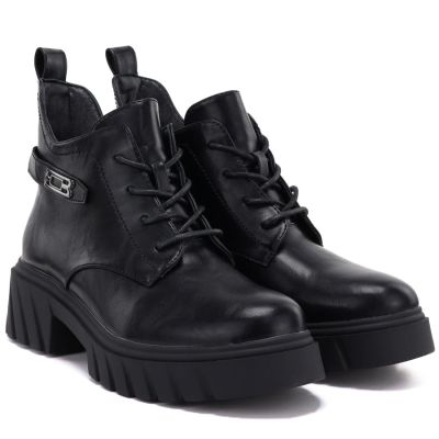 4. Women’s black ankle boots with block heel and platform, Jezzi MR2502-3