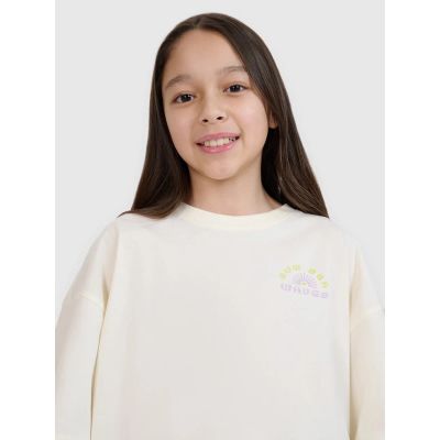 2. Oversized crop top t-shirt with print for girls 4F 4FJWSS25TTSHF1868-11S