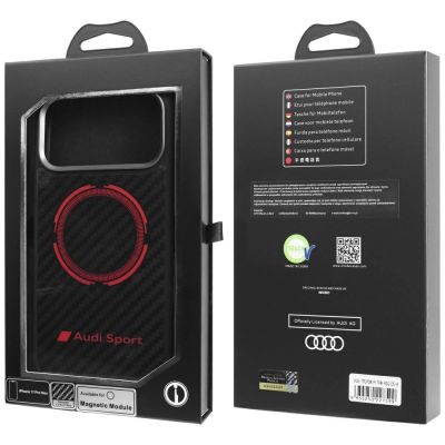 9. Audi RSQ Carbon Fiber Sport Red Circle MagSafe Case for iPhone 17 Pro Max - Black