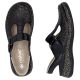 3. Women's leather openwork sandals, comfortable, wide, black, Rieker 46397-00