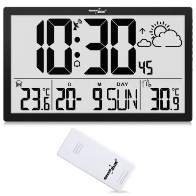 33. GREENBLUE LCD WALL CLOCK EXTRA LARGE, TEMPERATURE, DATE GB218