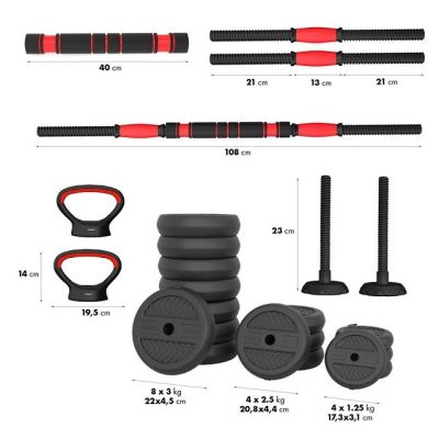 5. HMS SGN140 6-in-1 weight set (barbell, dumbbells and kettlebell) 40kg