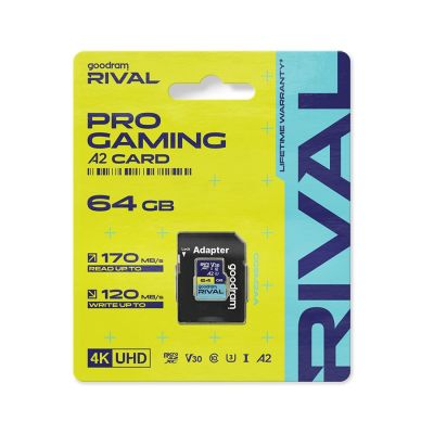 7. GOODRAM microSDXC 64GB V30 A2 UHS I U3 RIVAL + adapter