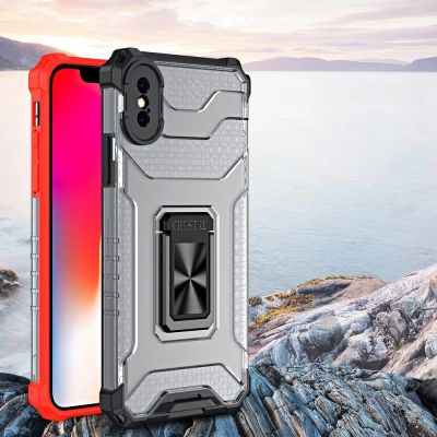 8. Crystal Ring Case Kickstand Tough Rugged Cover for iPhone XS Max red