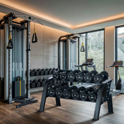 2. STR48 DOUBLE-ROW DUMBBELL RACK 6 PAIRS COMMERCIAL HMS