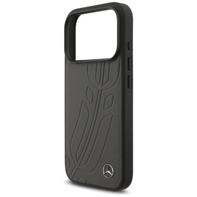 6. Mercedes Leather Large Laurel Leave MagSafe Case for iPhone 17 Pro - Black and Gray