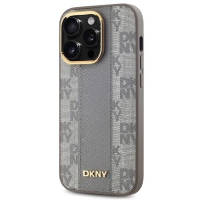 2. DKNY Leather Checkered Mono Pattern MagSafe iPhone 14 Pro Case - Beige