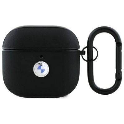 BMW BMA4SSLBK AirPods 4 cover black/black Geniune Leather Silver Logo