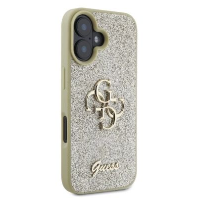 2. Guess Fixed Glitter Big 4G iPhone 16 Case - Gold