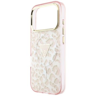 6. Guess IML Leopard Glitter Triangle Logo MagSafe Case for iPhone 17 Pro / 18 Pro - Pink