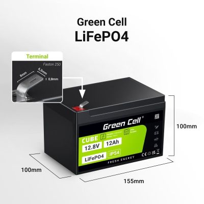 16. GREEN CELL LIFEPO4 CUBE BATTERY 12AH 12V/12.8V 153.6WH LFPGC12V12AH