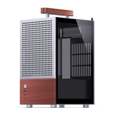 26. Jonsbo T6 Mini-Tower PC Case, Mini-ITX, Tempered Glass, Wood - Silver