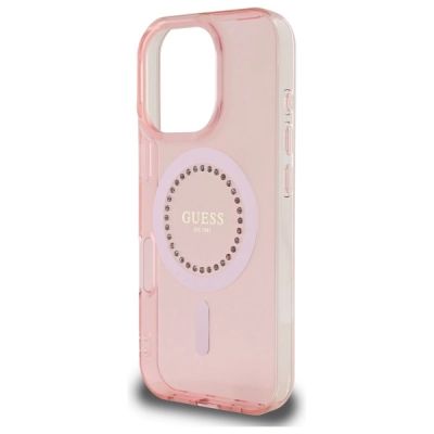6. Guess IML Rhinestones MagSafe iPhone 16 Pro Case - Pink