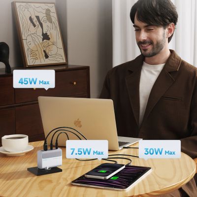 5. Cuktech AD1003EU 100W GaN 2x USB-C + USB-A Wall Charger with Cable - White