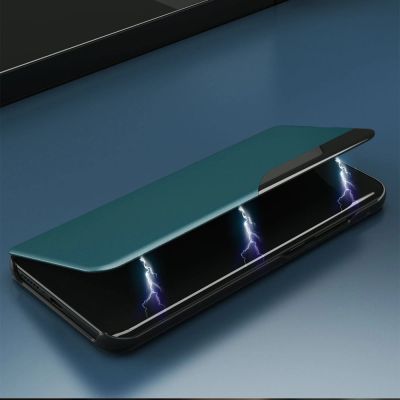 6. Eco Leather View Case elegant bookcase type case with kickstand for Samsung Galaxy A22 4G blue